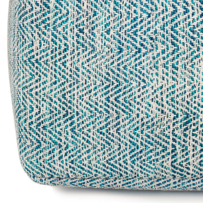 20" Aqua And White Cotton Chevron Pouf Ottoman HomeRoots