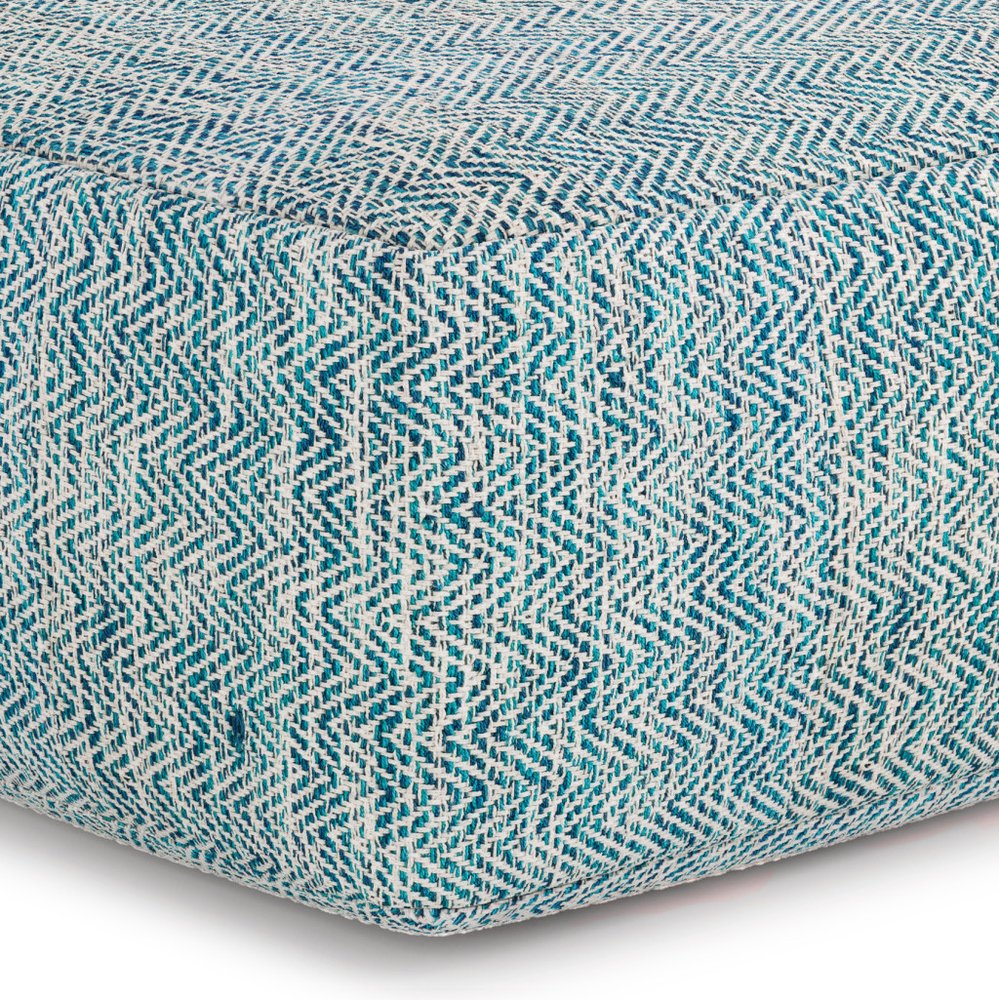 20" Aqua And White Cotton Chevron Pouf Ottoman HomeRoots