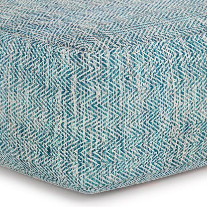 20" Aqua And White Cotton Chevron Pouf Ottoman HomeRoots