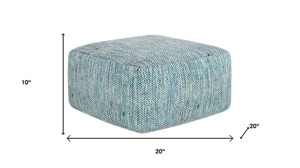 20" Aqua And White Cotton Chevron Pouf Ottoman