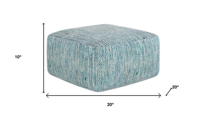 20" Aqua And White Cotton Chevron Pouf Ottoman
