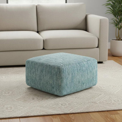 20" Aqua And White Cotton Chevron Pouf Ottoman HomeRoots