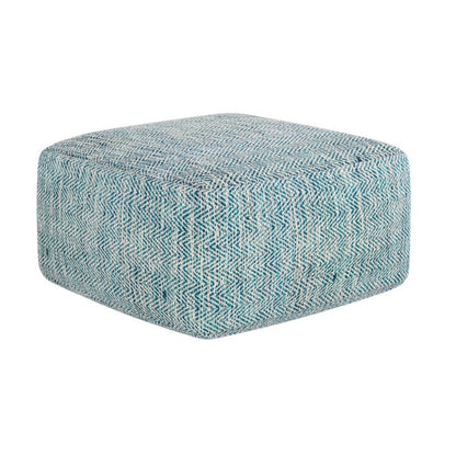 20" Aqua And White Cotton Chevron Pouf Ottoman HomeRoots