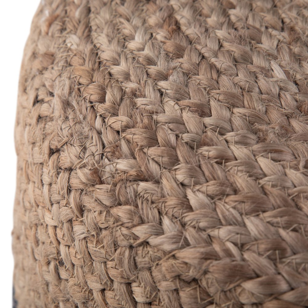 18" Natural and Navy Blue Jute Round Pouf Ottoman — view 2