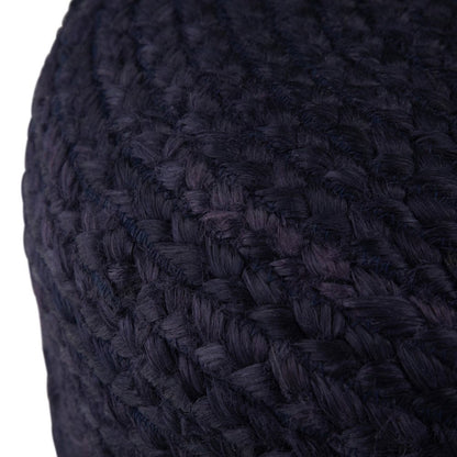 18" Natural and Navy Blue Jute Round Pouf Ottoman HomeRoots