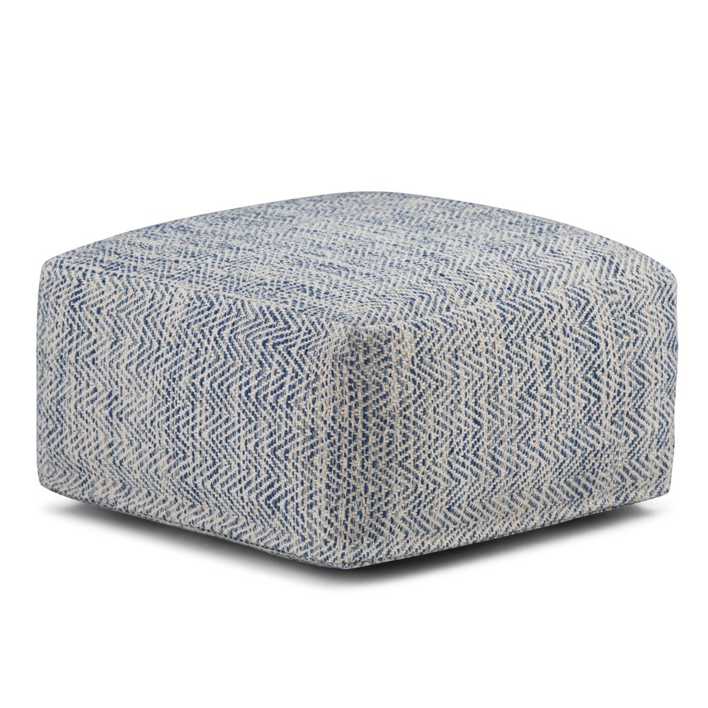 20" Aqua And White Cotton Chevron Pouf Ottoman HomeRoots