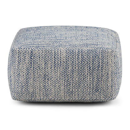 20" Aqua And White Cotton Chevron Pouf Ottoman HomeRoots