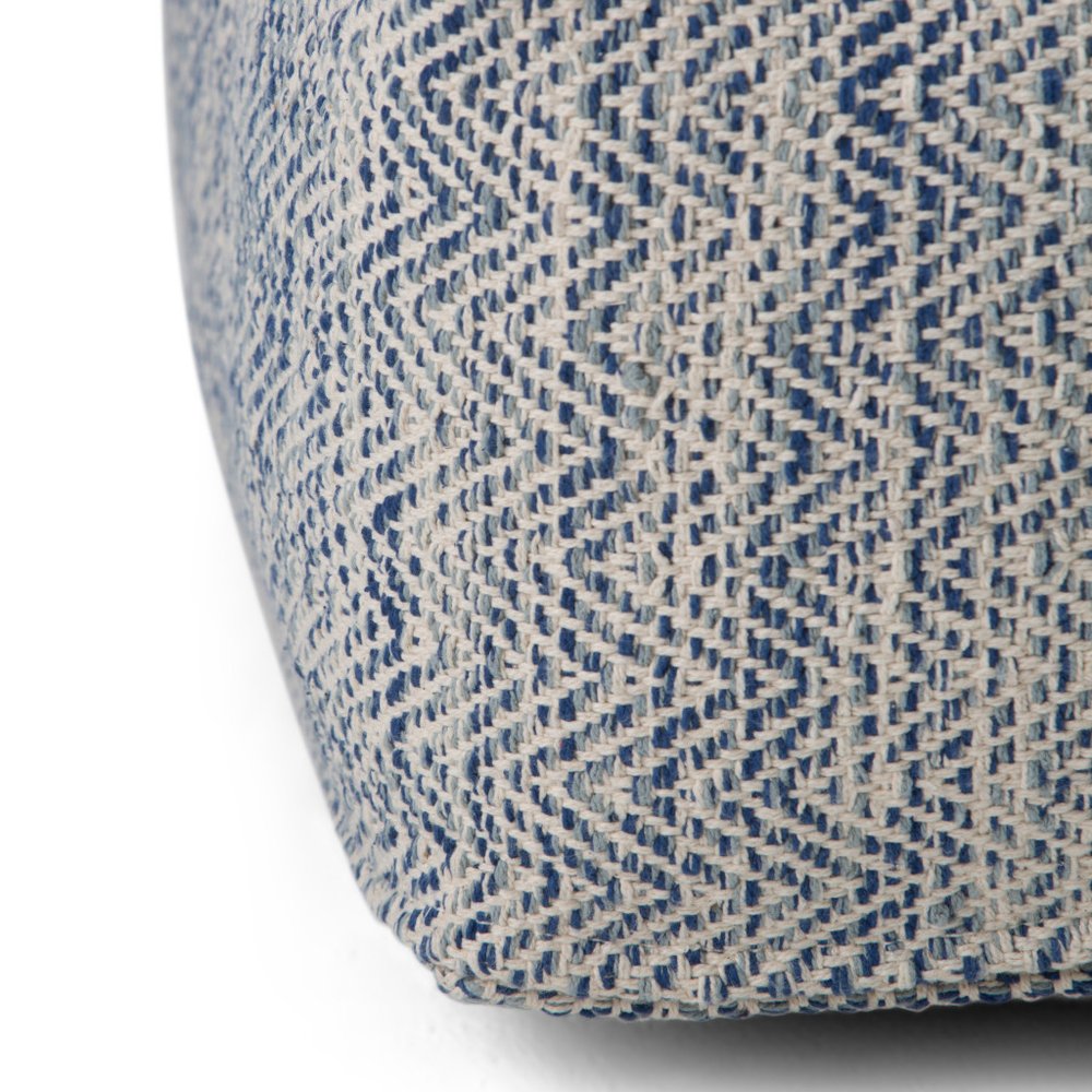 20" Aqua And White Cotton Chevron Pouf Ottoman — view 12