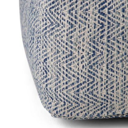20" Aqua And White Cotton Chevron Pouf Ottoman HomeRoots