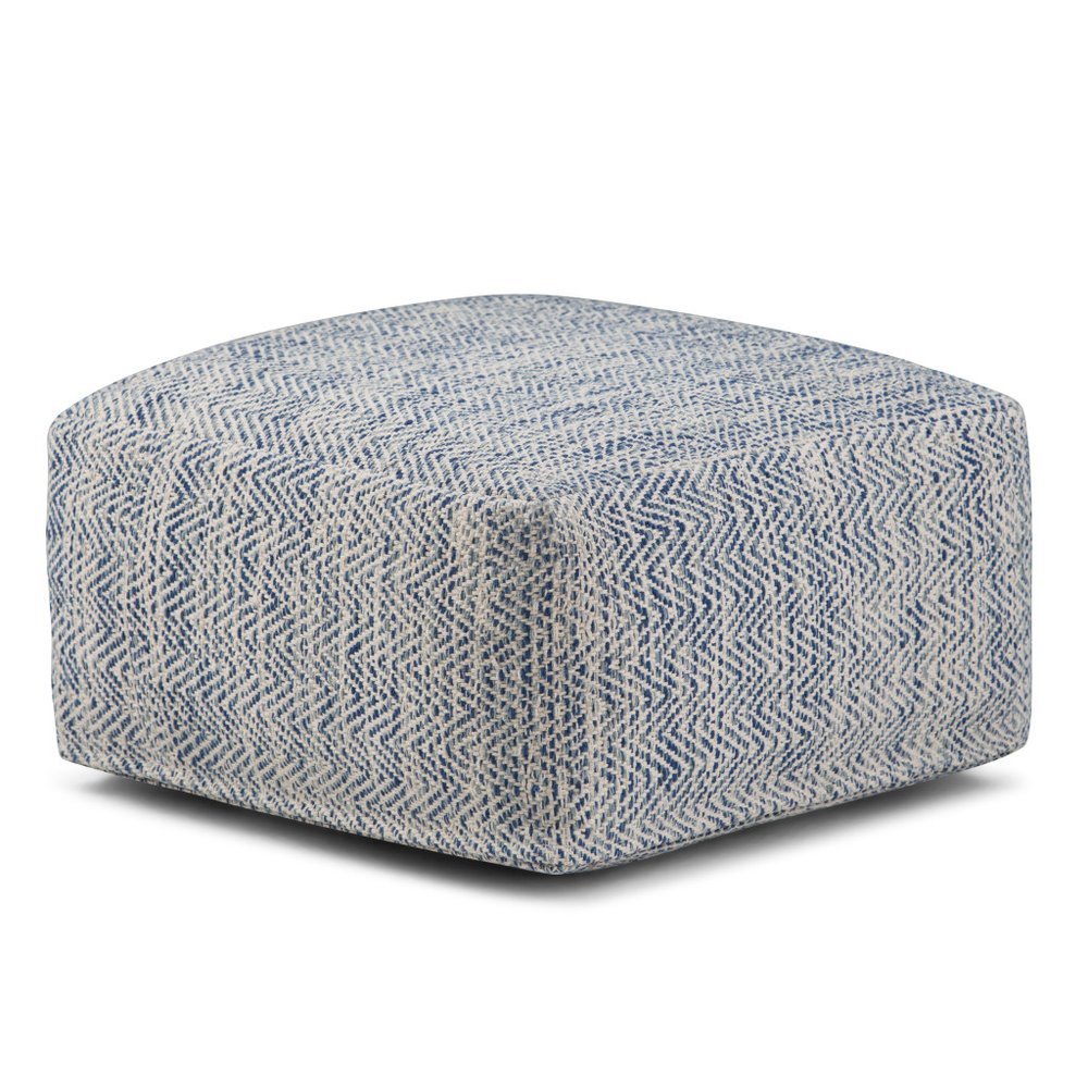 20" Aqua And White Cotton Chevron Pouf Ottoman — view 12