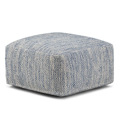 20" Aqua And White Cotton Chevron Pouf Ottoman HomeRoots