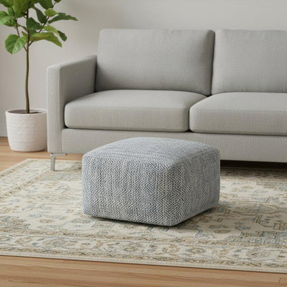 20" Aqua And White Cotton Chevron Pouf Ottoman HomeRoots