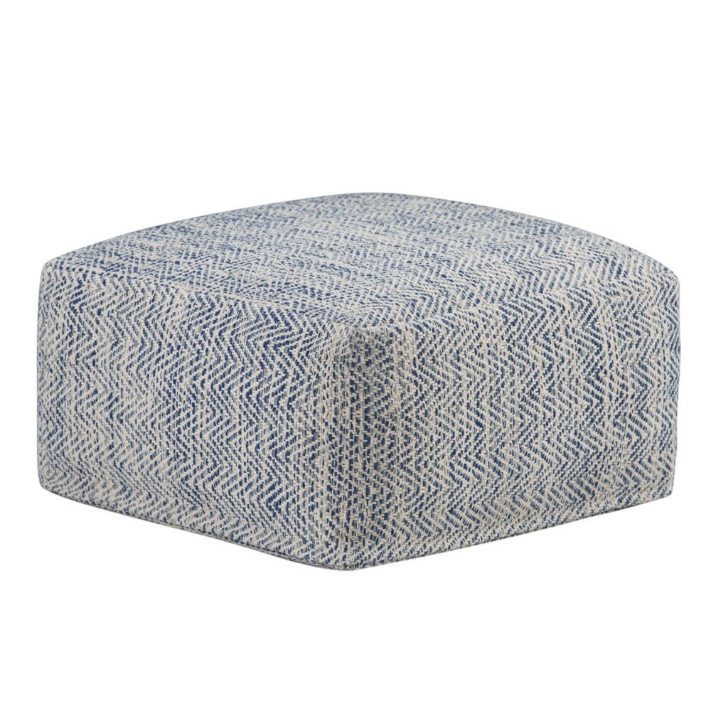 20" Aqua And White Cotton Chevron Pouf Ottoman — view 14