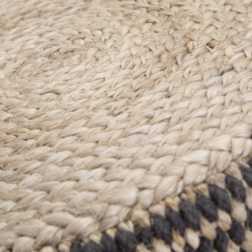 18" Black and Natural Jute Round Pouf Ottoman HomeRoots