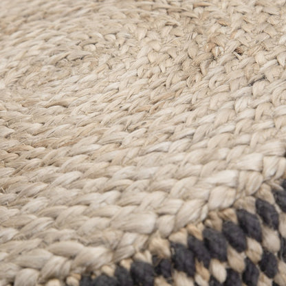 18" Black and Natural Jute Round Pouf Ottoman HomeRoots