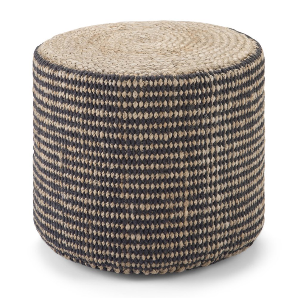 18" Black and Natural Jute Round Pouf Ottoman — view 5