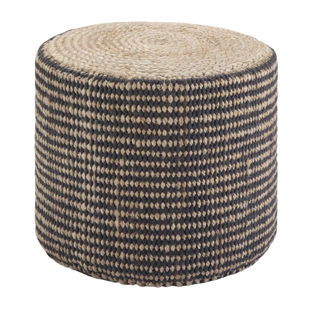 18" Black and Natural Jute Round Pouf Ottoman — view 7