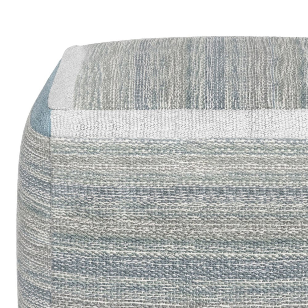 16" Blue Gray and Off White Cotton Abstract Cube Pouf Ottoman HomeRoots