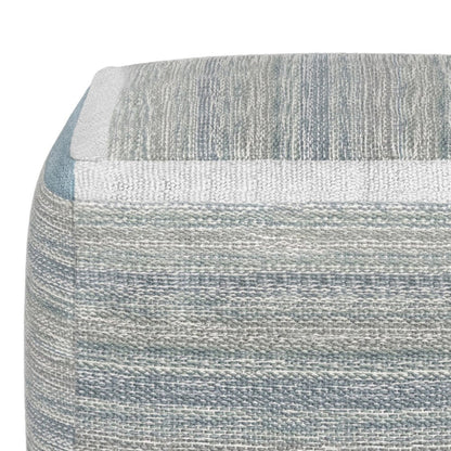 16" Blue Gray and Off White Cotton Abstract Cube Pouf Ottoman HomeRoots