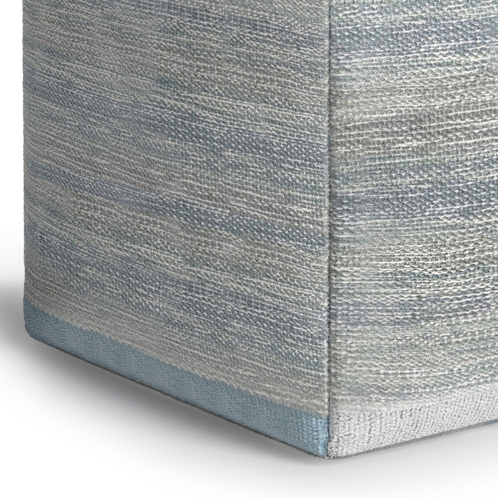 16" Blue Gray and Off White Cotton Abstract Cube Pouf Ottoman HomeRoots