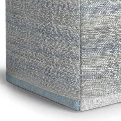16" Blue Gray and Off White Cotton Abstract Cube Pouf Ottoman HomeRoots