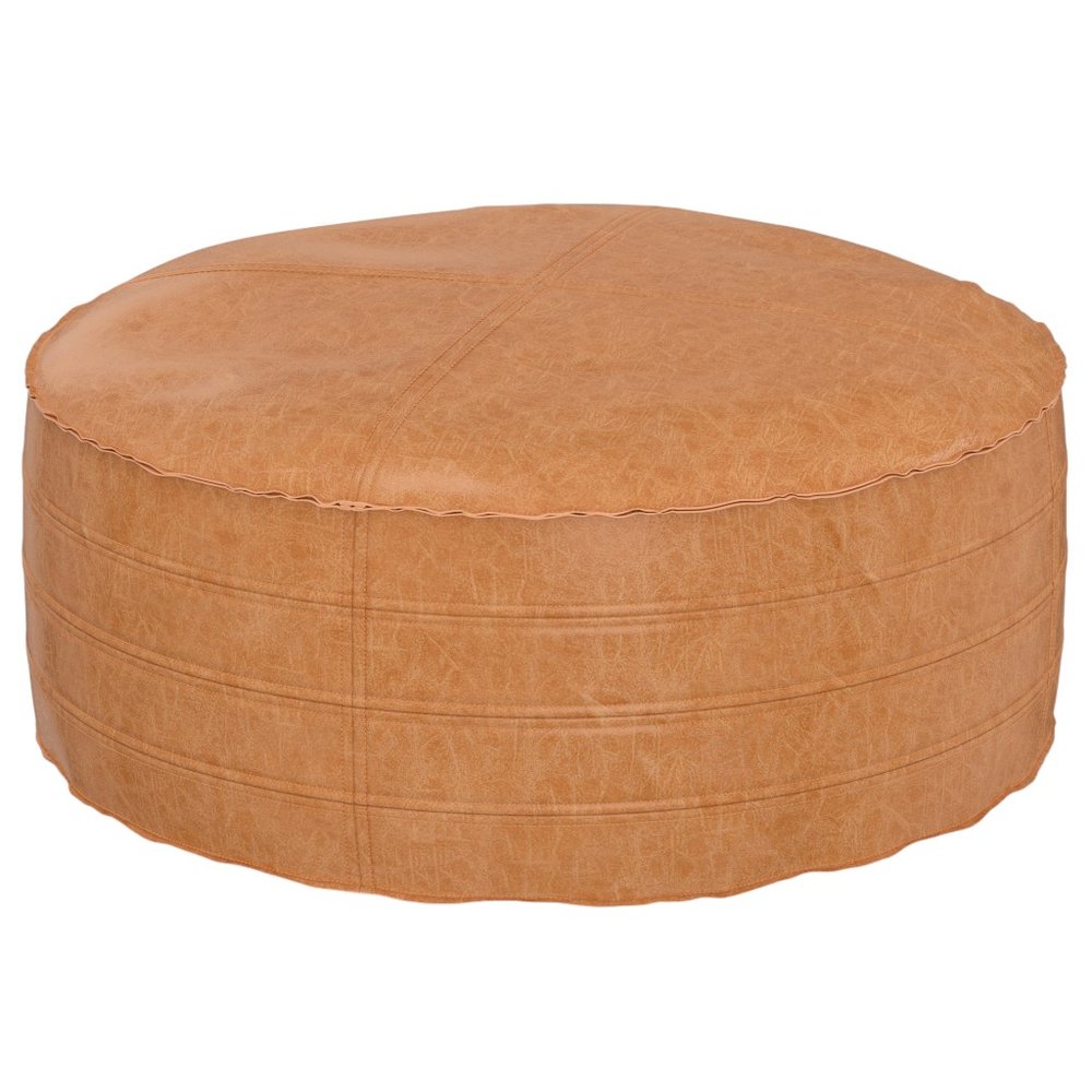 32" Brown Faux Leather Round Pouf Ottoman — view 6
