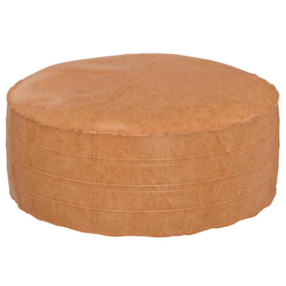 32" Brown Faux Leather Round Pouf Ottoman