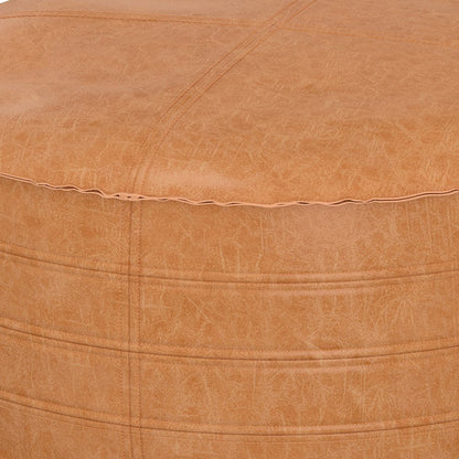 32" Brown Faux Leather Round Pouf Ottoman