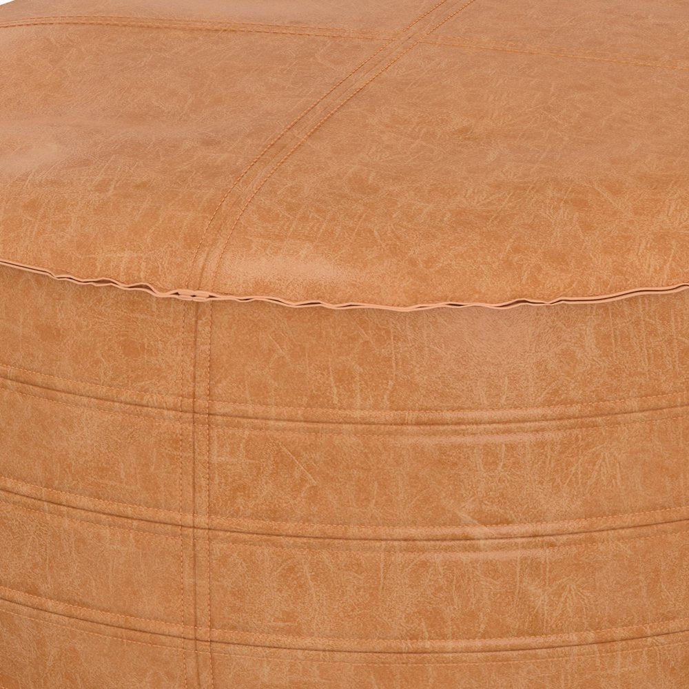 32" Brown Faux Leather Round Pouf Ottoman — view 2