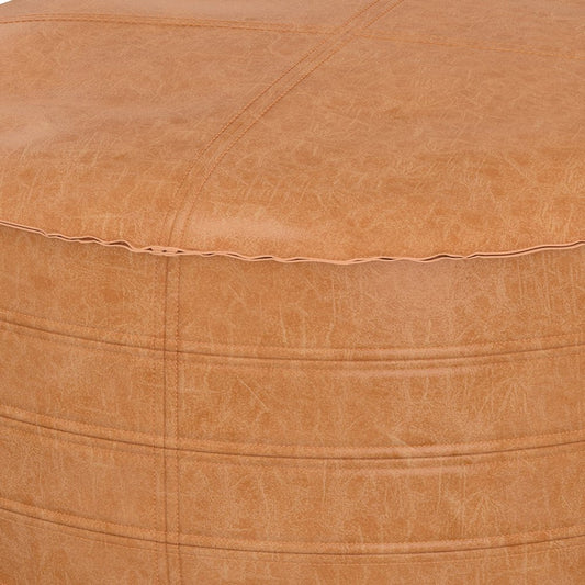 32" Brown Faux Leather Round Pouf Ottoman