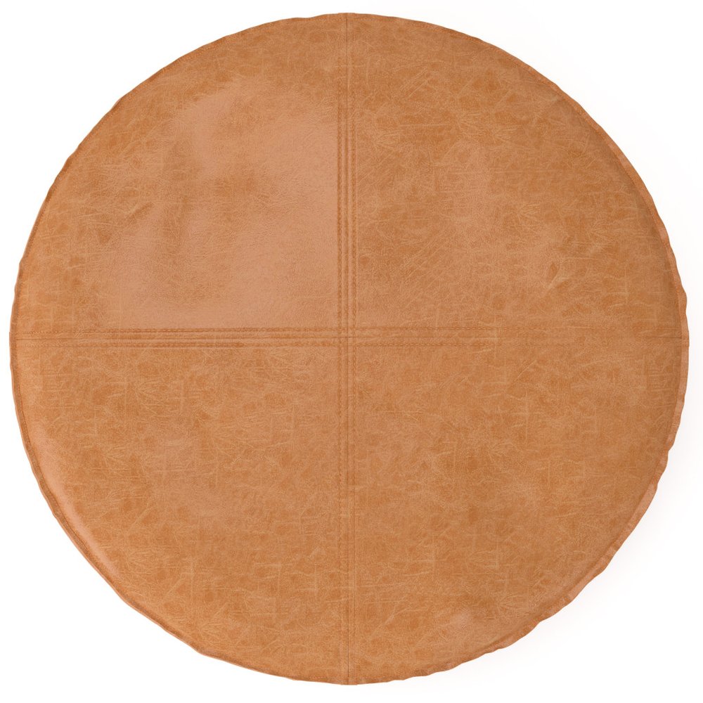 32" Brown Faux Leather Round Pouf Ottoman HomeRoots