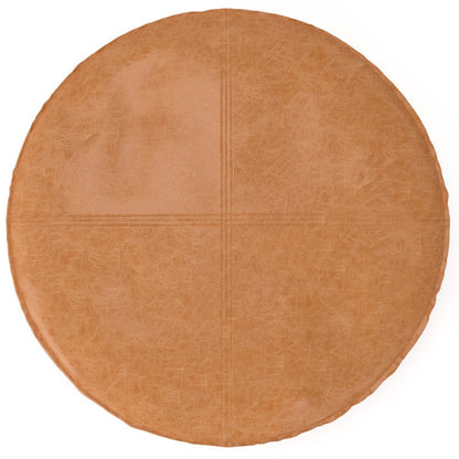 32" Brown Faux Leather Round Pouf Ottoman HomeRoots