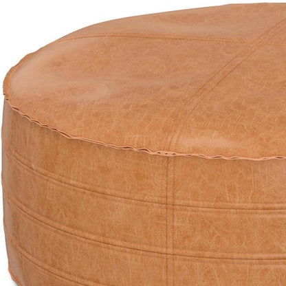 32" Brown Faux Leather Round Pouf Ottoman HomeRoots