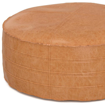 32" Brown Faux Leather Round Pouf Ottoman HomeRoots
