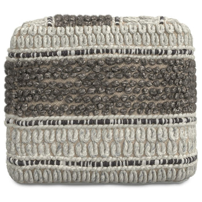 18" Blue Brown and Off White Cotton and Wool Striped Pouf Ottoman HomeRoots