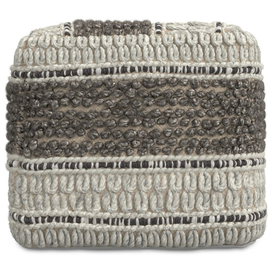 18" Brown and Gray Cotton and Wool Striped Pouf Ottoman