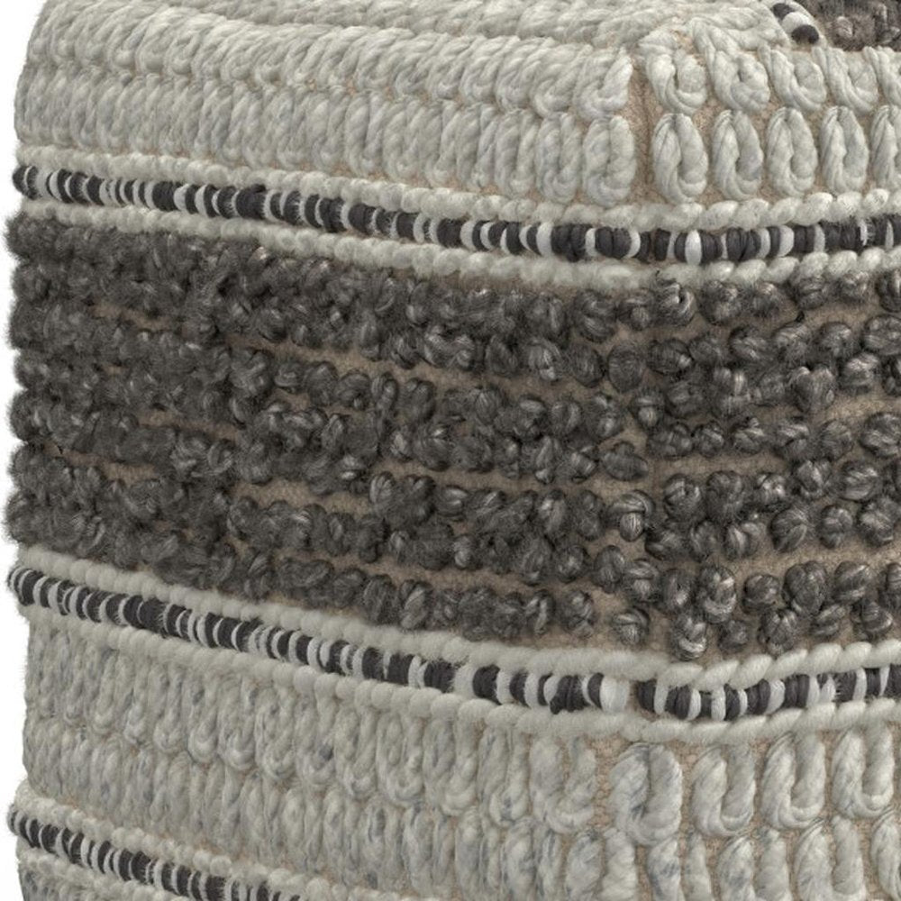 18" Blue Brown and Off White Cotton and Wool Striped Pouf Ottoman — view 5