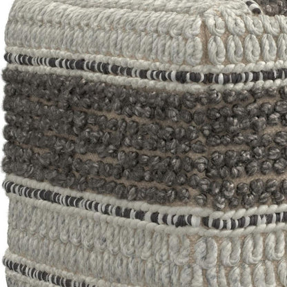 18" Blue Brown and Off White Cotton and Wool Striped Pouf Ottoman HomeRoots