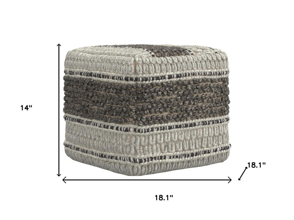 18" Blue Brown and Off White Cotton and Wool Striped Pouf Ottoman — view 9