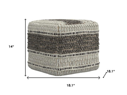 18" Blue Brown and Off White Cotton and Wool Striped Pouf Ottoman HomeRoots