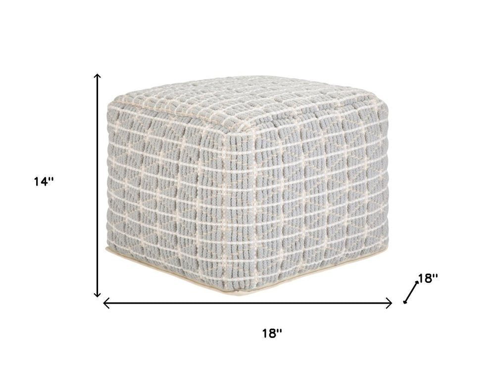 18" Light Blue and White Cotton Geometric Pouf Ottoman — view 9