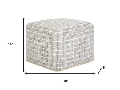 18" Light Blue and White Cotton Geometric Pouf Ottoman HomeRoots