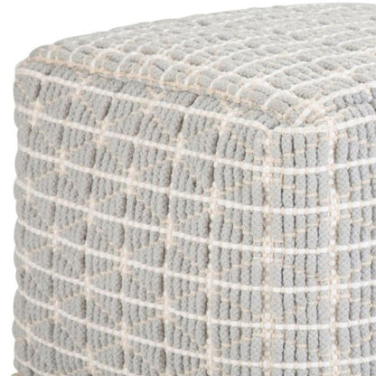 18" Light Blue and White Cotton Geometric Pouf Ottoman HomeRoots