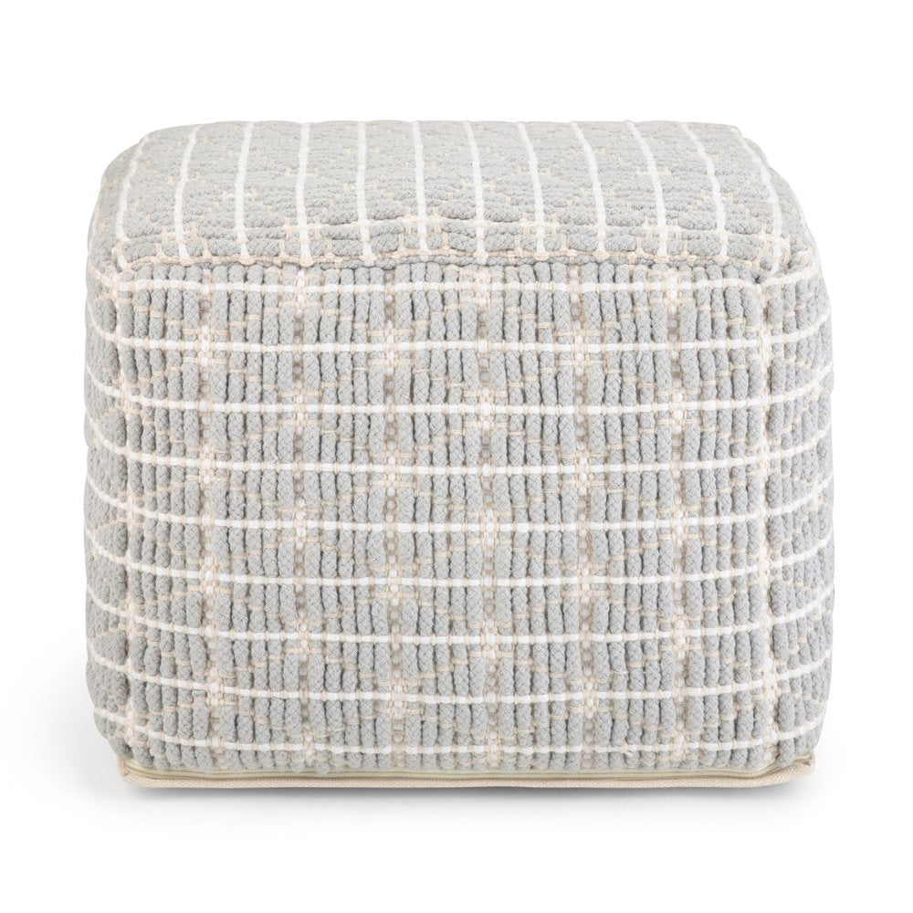 18" Light Blue and White Cotton Geometric Pouf Ottoman — view 2
