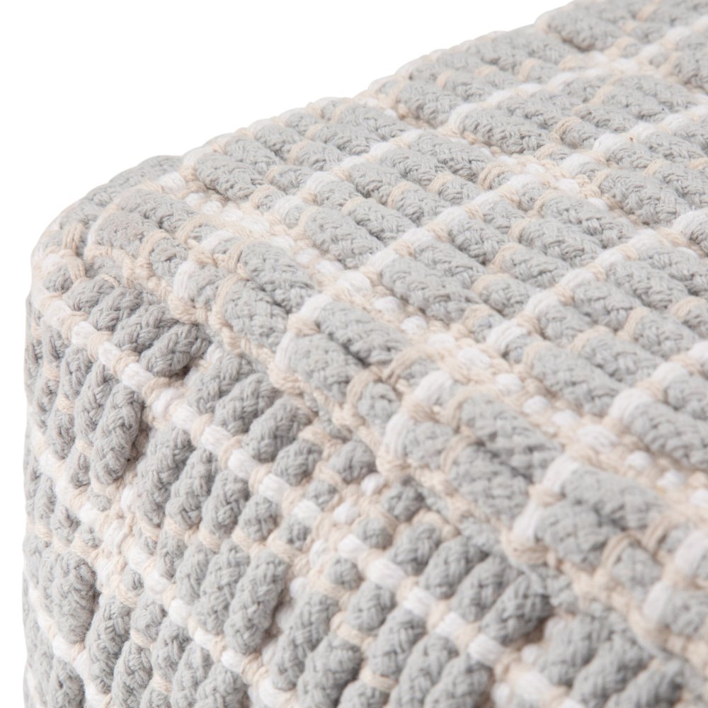 18" Light Blue and White Cotton Geometric Pouf Ottoman HomeRoots