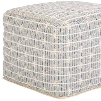 18" Light Blue and White Cotton Geometric Pouf Ottoman HomeRoots