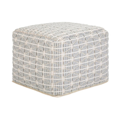 18" Light Blue and White Cotton Geometric Pouf Ottoman HomeRoots