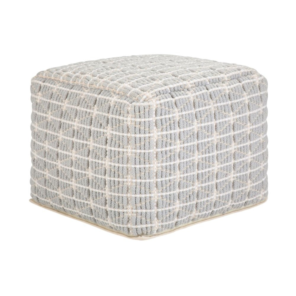 18" Light Blue and White Cotton Geometric Pouf Ottoman — view 7