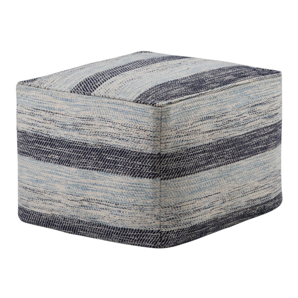 18" Blue Cotton Striped Pouf Ottoman HomeRoots