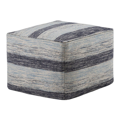 18" Blue Cotton Striped Pouf Ottoman HomeRoots